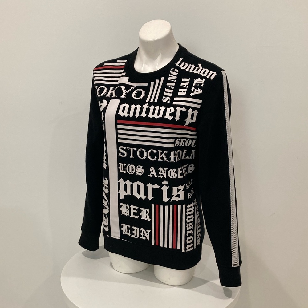 INC International Concepts London Paris Tokyo Black Sweatshirt Mesh Stripe S